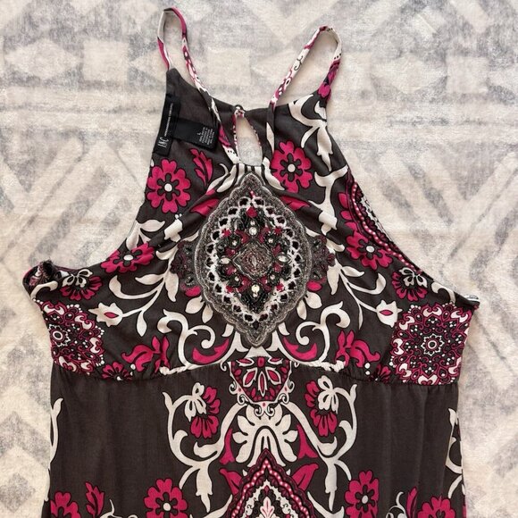 INC International Concepts Maxi Dress Large Beaded Paisley Brown Pink White Boho - Picture 2 of 9